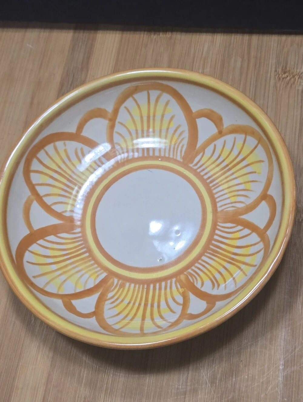 Vintage Orange Brown Yellow Sunflower Bowl Trinket Dish